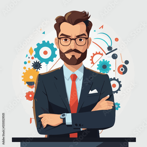 employee appreciation day, investment solution, copy space, confident man, lawyer office, finance management, boss, 40 40s, arms crossed, team, middle age, work, company formal, elder aged, latin hisp