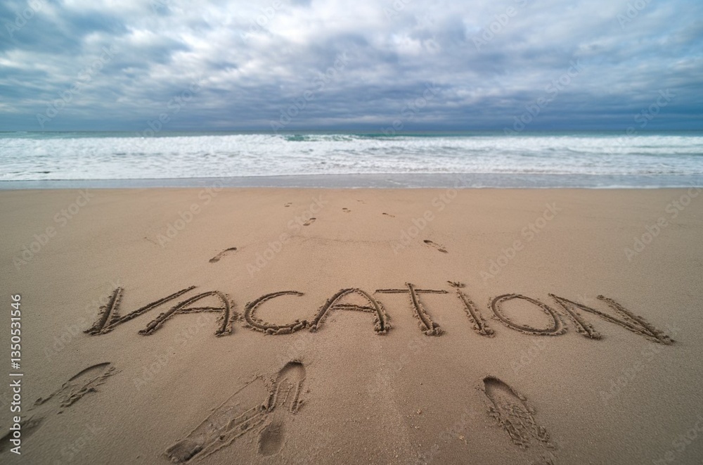 Fototapeta premium Word Vacation Written in the Sand
