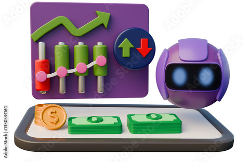 Foto 3d rendering, 3d realistic, money-making application through trading using tradi