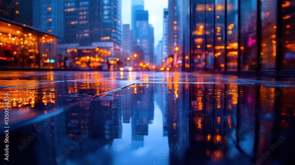 Obraz premium Rainy Night Cityscape Reflection