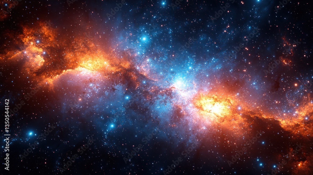 Fototapeta premium Cosmic Nebula: A Celestial Tapestry of Orange and Blue