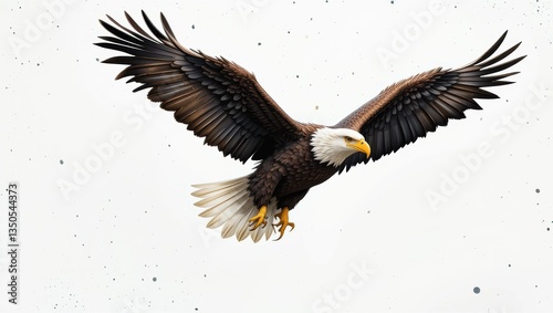 Majestic Bald Eagle in Flight with Outstretched Wings Against a Clear Sky Background