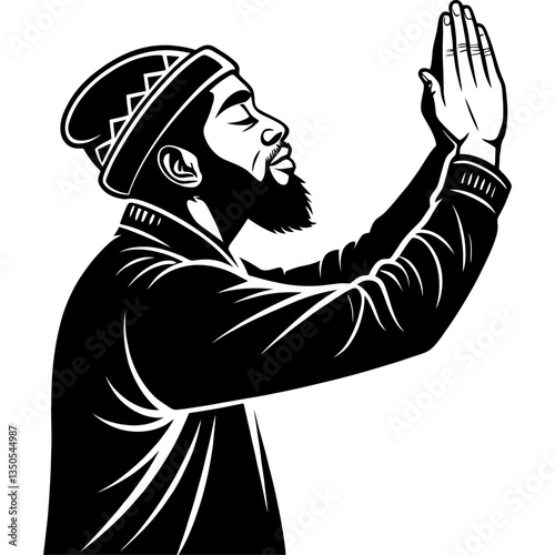 Black Man in Prayerful Pose with a Knitted Cap