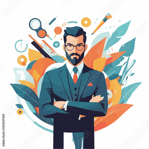 employee appreciation day, investment solution, copy space, confident man, lawyer office, finance management, boss, 40 40s, arms crossed, team, middle age, work, company formal, elder aged, latin hisp