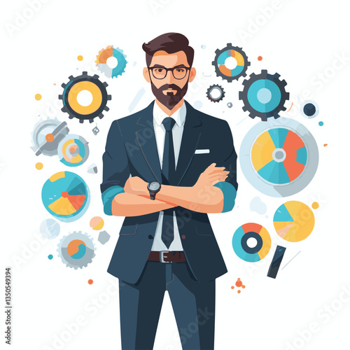 employee appreciation day, investment solution, copy space, confident man, lawyer office, finance management, boss, 40 40s, arms crossed, team, middle age, work, company formal, elder aged, latin hisp
