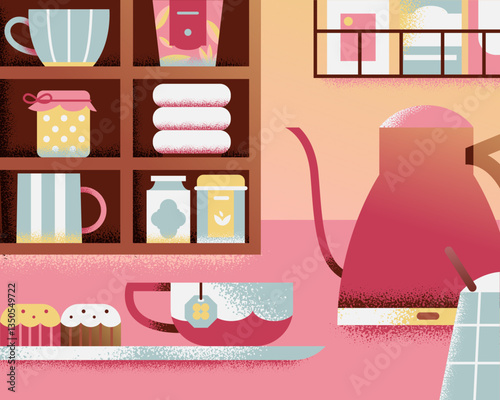 A table set with a tea-making set