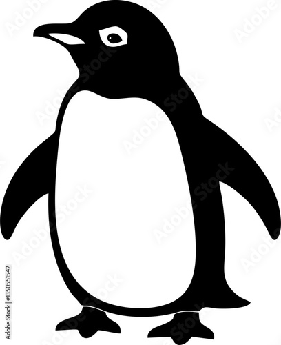 Cute black and white doodle penguin illustrations in a cartoon style