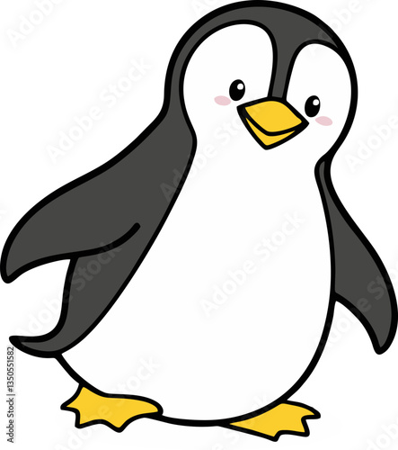 Hand-drawn black and white penguin doodle illustrations in a cute cartoon style