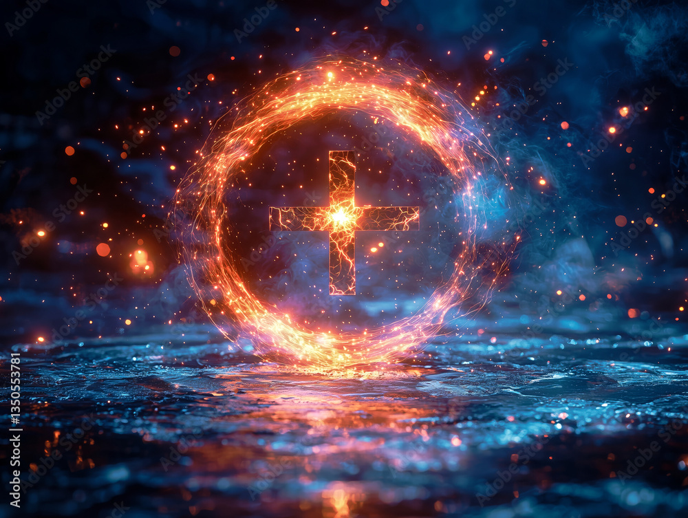 Fototapeta premium Circular energy field merging into a medical cross