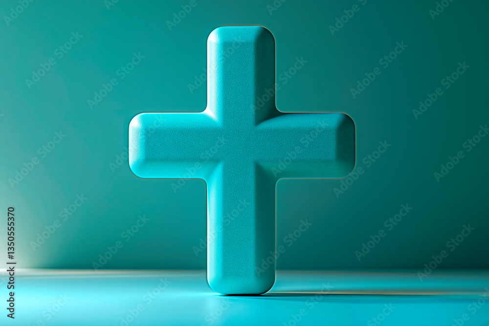 Fototapeta premium Minimalist medical cross in blue or green