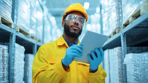 Quality Control Specialist Inspecting Frozen Products in Cold Chain Logistics Warehouse with Copy Space for Text