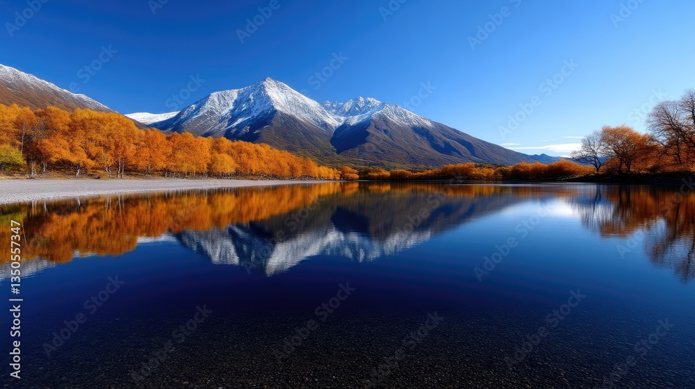 Fototapeta premium Autumnal mountain lake mirroring