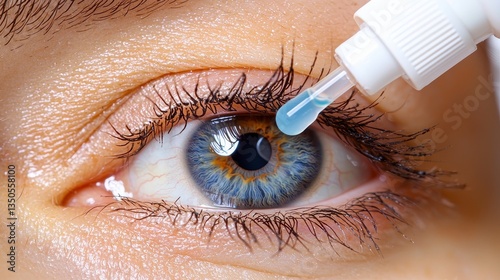 Close Up Blue Eye Receiving Eye Drops Medical Treatment