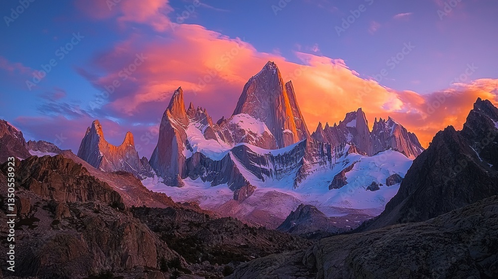 Fototapeta premium Majestic Mountain Peaks at Sunset.