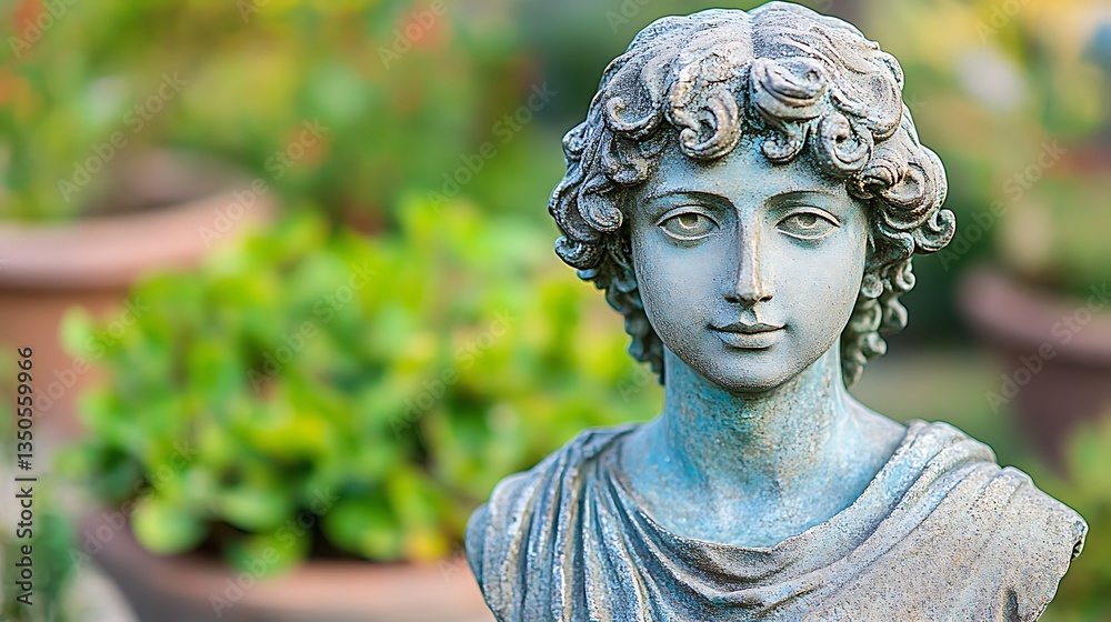 A classic sculpture of a young person against a green background A classic sculpture of a young person against a green background