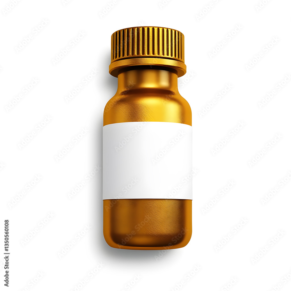 Fototapeta premium Pill bottle gold metal icon on white background. Generative AI