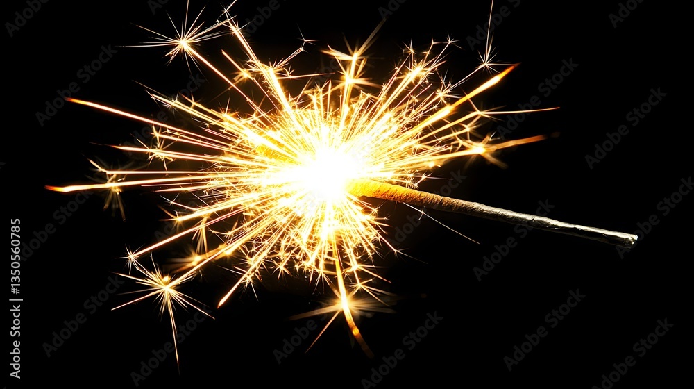 Bright Sparkler Creating Explosive Glows and Shimmers Against a Black Background at Night Bright Sparkler Creating Explosive Glows and Shimmers Against a Black Background at Night