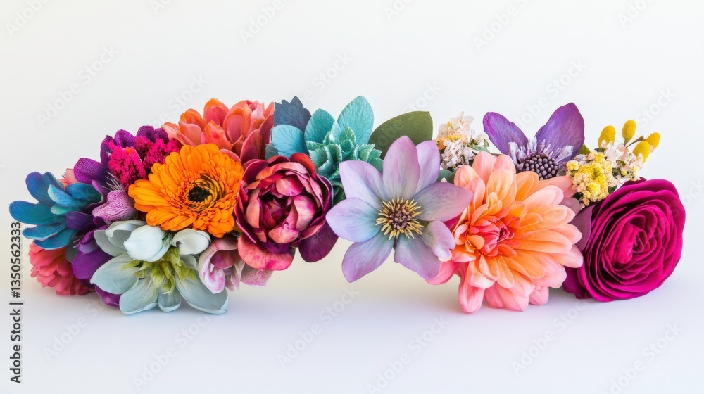 Obraz premium Colorful Floral Wreath on White Background