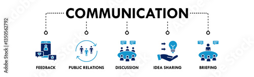 Communication banner web icon illustration concept with icon of feedback, public relations, discussion, idea sharing, and briefing
