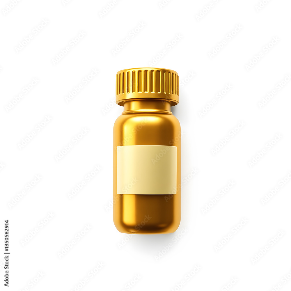 Fototapeta premium Pill bottle gold metal icon on white background. Generative AI