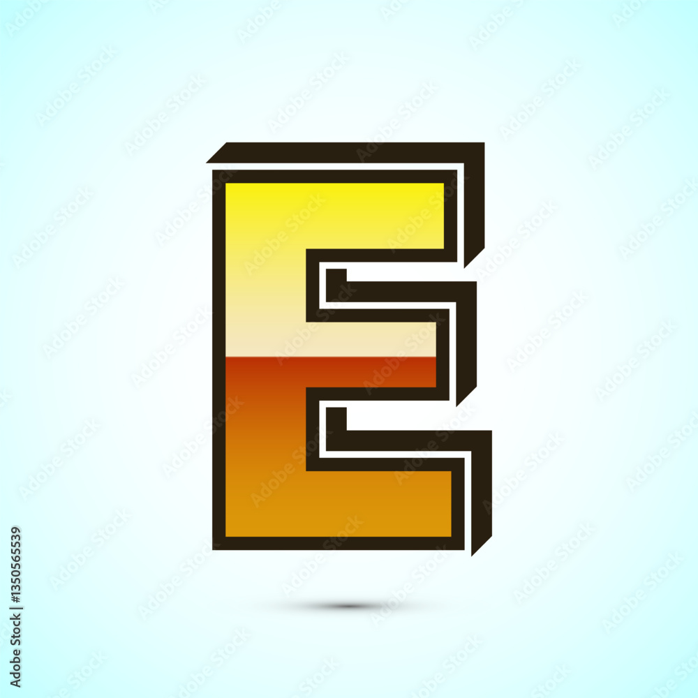 3D English letter E in gold color. Graphic alphabet symbol for corporate business identity 3D English letter E in gold color. Graphic alphabet symbol for corporate business identity