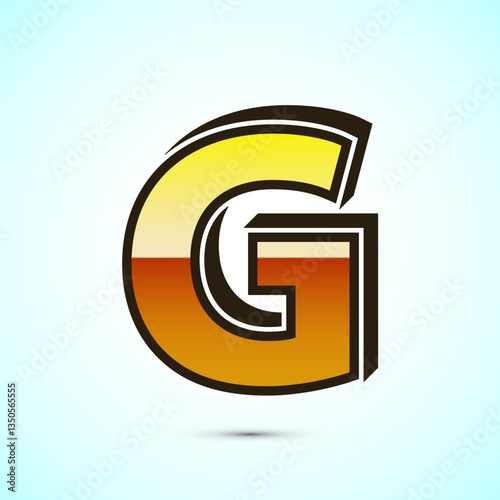 3D English letter G in gold color. Graphic alphabet symbol for corporate business identity
