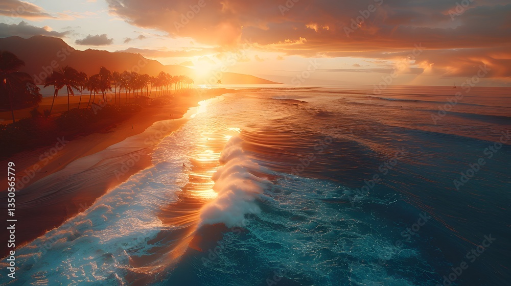 A stunning Hawaiian beach at sunset with golden light A stunning Hawaiian beach at sunset with golden light