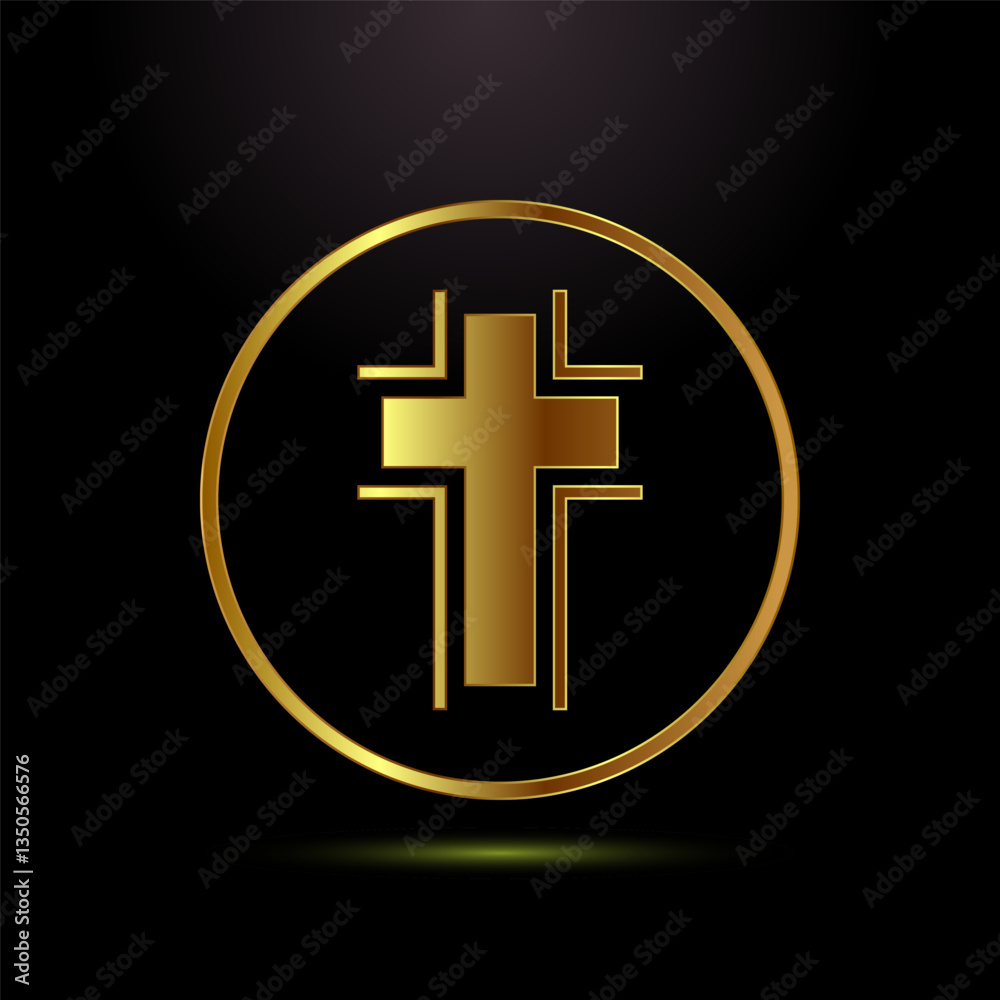 Fototapeta premium Christian cross icon design illustration, Religion sign. Holy cross logo symbol in gold color style