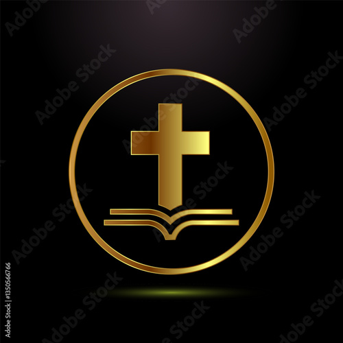 Christian cross icon design illustration, Religion sign. Holy cross logo symbol in gold color style