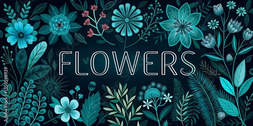 A drawing flowers and plants with the words flowers.