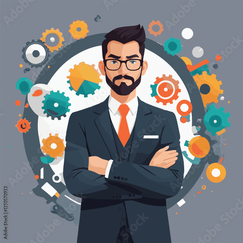 employee appreciation day, investment solution, copy space, confident man, lawyer office, finance management, boss, 40 40s, arms crossed, team, middle age, work, company formal, elder aged, latin hisp