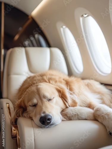 Golden Retriever Sleeps in Private Jet.