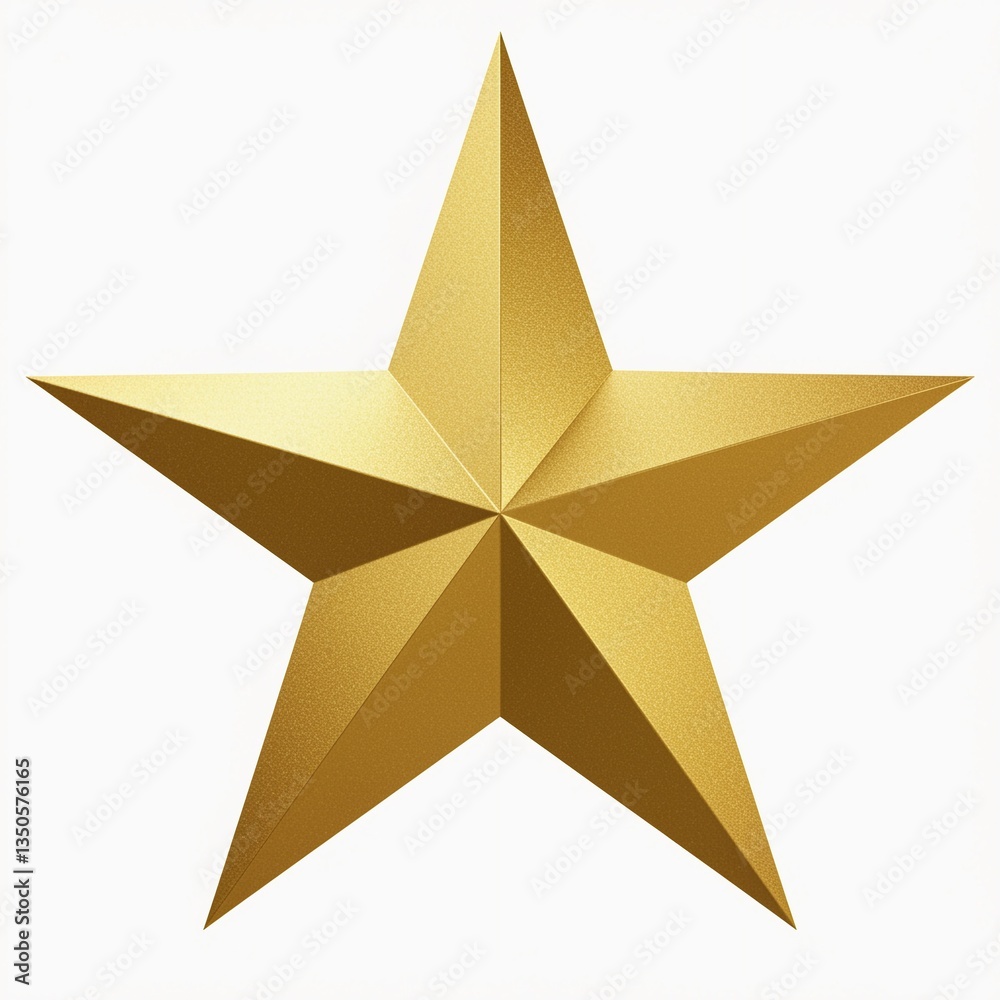 Obraz premium Golden five pointed star emblem with brushed metal texture on white background