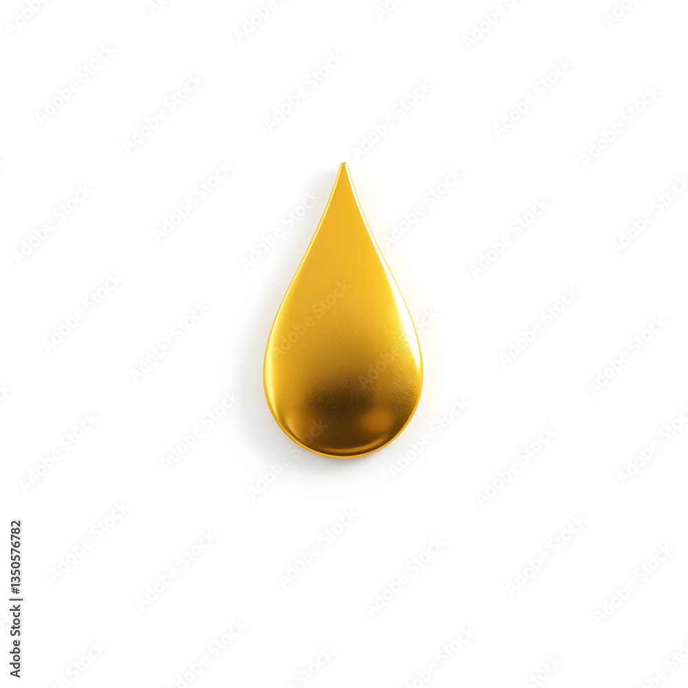 Fototapeta premium Raindrop gold metal icon on white background. Generative AI