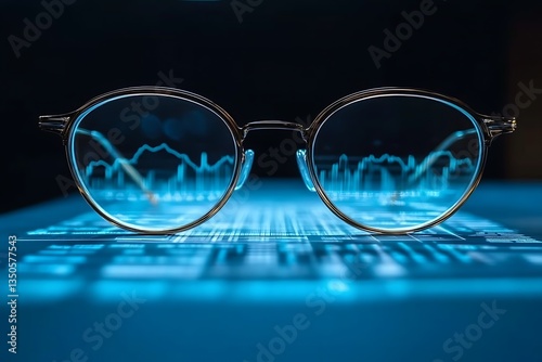 Glasses Reflecting Financial Stock Chart Data on a Digital Screen
