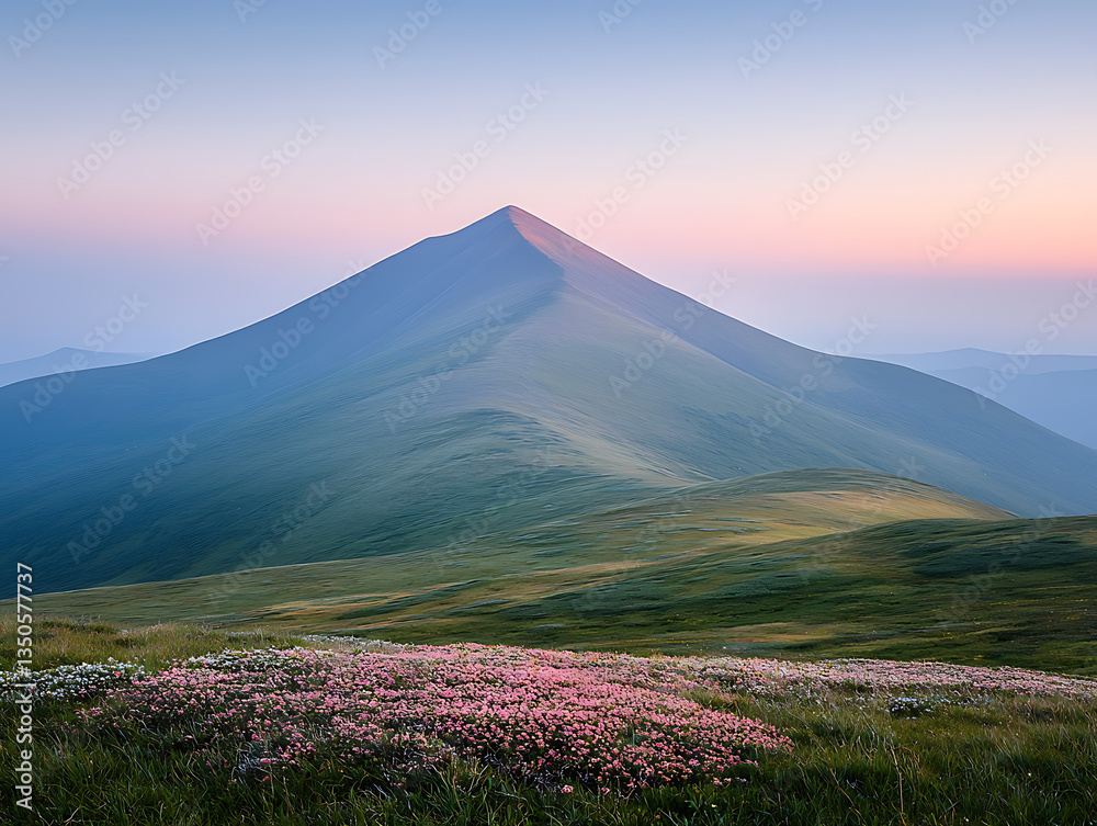 Fototapeta premium Majestic mountain sunrise with wildflowers.