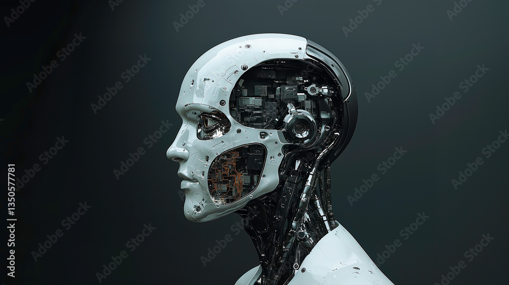 Humanoid Robot with Intricate Circuitry Design on Dark Background Humanoid Robot with Intricate Circuitry Design on Dark Background