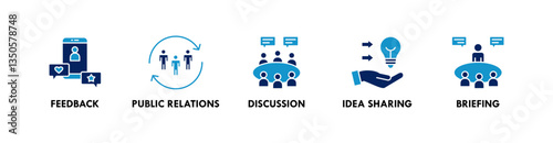 Communication banner web icon illustration concept with icon of feedback, public relations, discussion, idea sharing, and briefing