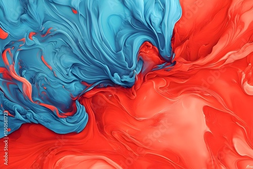 Abstract Swirling Fluid Art Red and Teal Paint Mixture