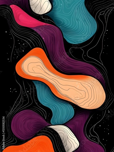 Abstract Cosmic Fluid Art Swirling Nebula, Galaxy Design