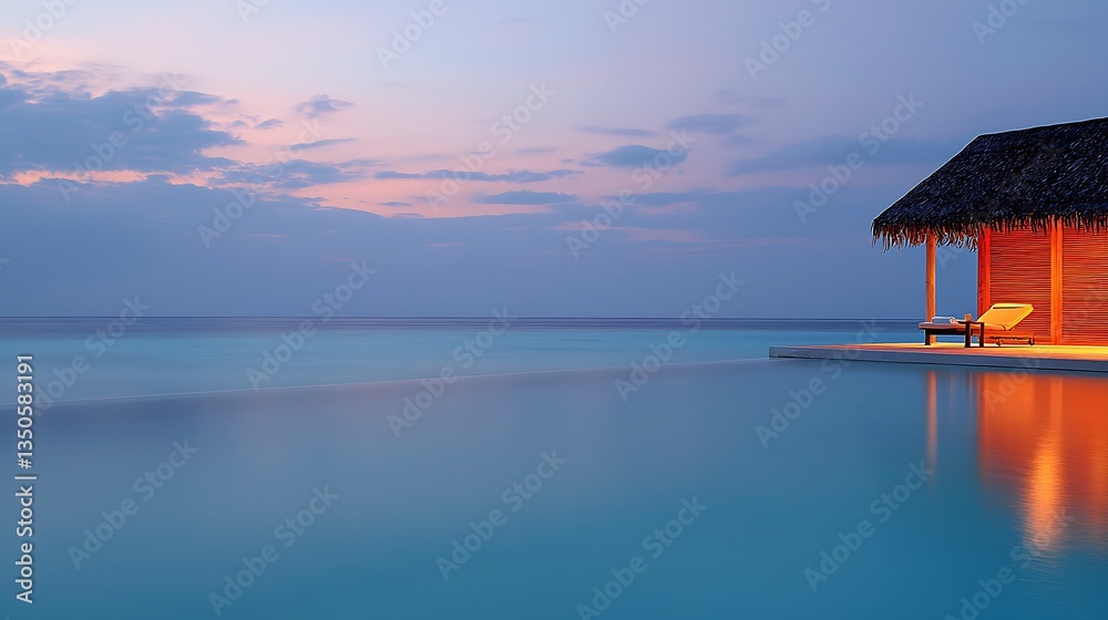 Sunset Overwater Bungalow for Tropical Paradise. Sunset Overwater Bungalow for Tropical Paradise.