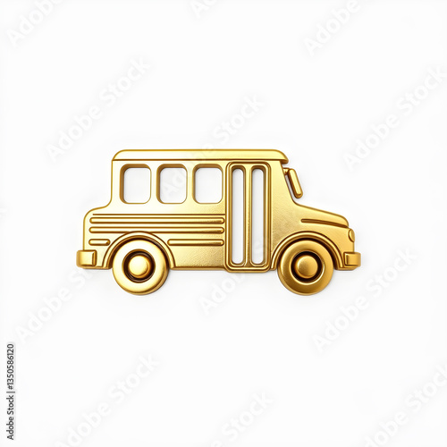 School bus gold metal icon on white background. Generative AI