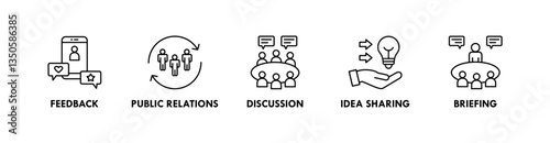 Communication banner web icon illustration concept with icon of feedback, public relations, discussion, idea sharing, and briefing