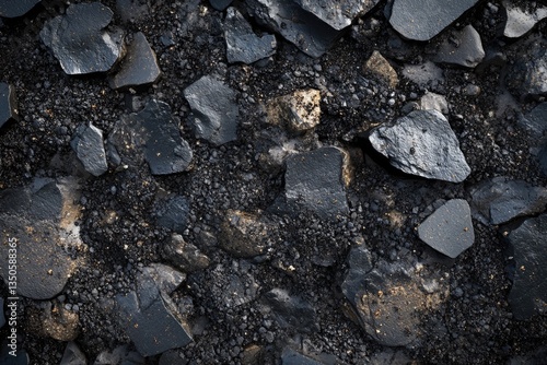 Wallpaper Mural Dark, wet, irregular shaped rocks and pebbles on dark soil. Torontodigital.ca