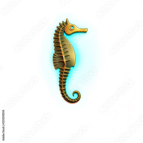 Seahorse gold metal icon on white background. Generative AI