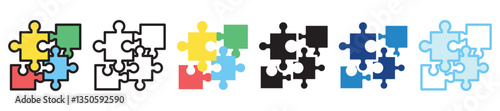 Puzzle multi style, mini illustration icon set. outline, flat, glyph, line color, UI, UX, app and web, digital or print. vector EPS 10 related to education, kindergarten, kids and baby.