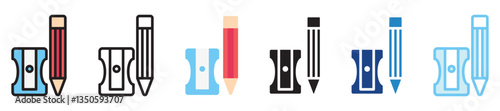 Sharpener multi style, mini illustration icon set. outline, flat, glyph, line color, UI, UX, app and web, digital or print. vector EPS 10 related to education, kindergarten, kids and baby.