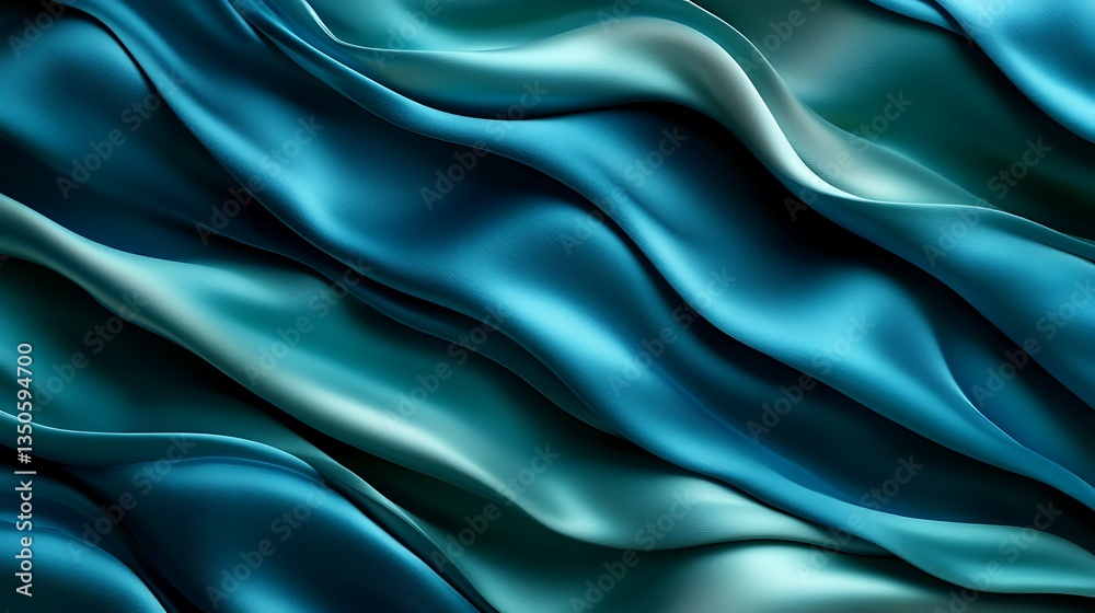 Fototapeta premium A blend of silky royal blue and emerald green textures flowing smoothly in soft waves, creating a luxurious and elegant abstract pattern 