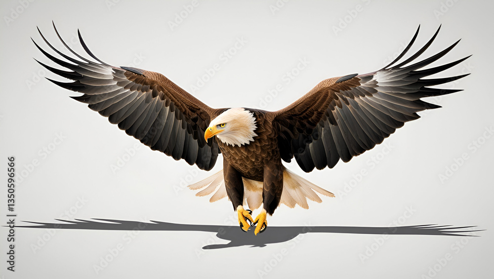 Obraz premium A majestic eagle captured in the moment of landing wings spread wide isolated on a clean white background.
