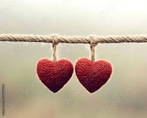 Two hearts hanging on rope.